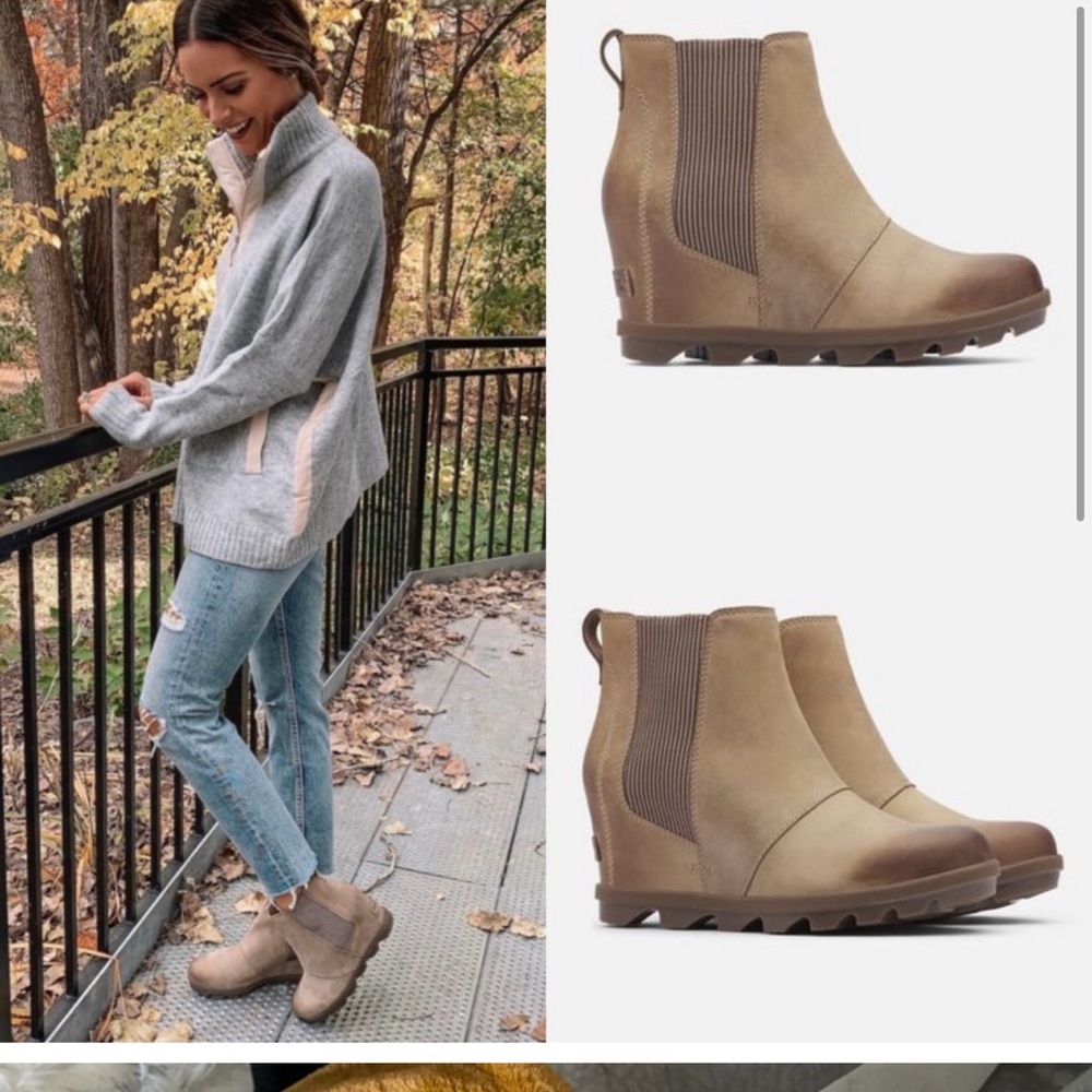 New SOREL Joan of Arctic Wedge II Chelsea Boot in Khaki